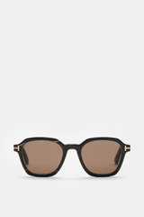 Tom Ford Horn-Sonnenbrille 'Private Collection' dunkelbraun gemustert, leicht eckig, Büffelhornrahmen, T-Detail, Frontansicht, braune Kunststoffgläser.