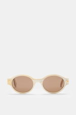 Tom Ford Horn-Sonnenbrille 'Private Collection' offwhite/creme gemustert, rund, Büffelhorn, Frontansicht, getönte Gläser, 'T'-Detail, inkl. Etui.