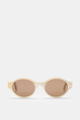 Tom Ford Horn-Sonnenbrille 'Private Collection' offwhite/creme gemustert, rund, Büffelhorn, Frontansicht, getönte Gläser, 'T'-Detail, inkl. Etui.