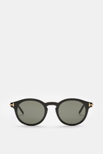 Tom Ford Sonnenbrille 'Private Collection' schwarz/braun, Pantos-Design, Büffelhornrahmen, Titan-Details, gleichmäßige Gläser, Frontansicht.