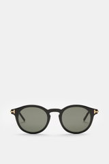 Tom Ford Sonnenbrille 'Private Collection' schwarz/braun, Pantos-Design, Büffelhornrahmen, Titan-Details, gleichmäßige Gläser, Frontansicht.