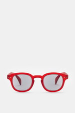 Izipizi Sonnen-Lesebrille '#C Red Crystal' rot, leicht eckige Form, Soft Touch-Rahmen, Kunststoffgläser +1,5, 100% UV-Schutz, verdunkelt, frontal fotografiert, inkl. Filzetui.
