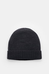 Top view of a von Braun Cashmere beanie anthracite, a soft, fine-knit pure cashmere hat with a small turn-up, perfect for casual and elegant winter wear.