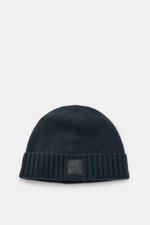 Stone Island Cashmere Mütze 'Ghost Piece' navy, frontale Ansicht, weicher Griff, mittelfeines Strickbild, tonales Weblabel, reine Cashmerequalität.