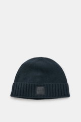 Stone Island Cashmere Mütze 'Ghost Piece' navy, frontale Ansicht, weicher Griff, mittelfeines Strickbild, tonales Weblabel, reine Cashmerequalität.