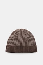 04651/ A trip in a bag Wollmütze 'Foggy Hat' graubraun shown from top front in soft ribbed wool knit with garment-dyed finish and narrow cuff, stylish winter essential.

<p>Stilvolles Winter-Essential: Die 'Foggy Hat' Wollmütze von 04651/ A TRIP IN A BAG 