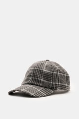 04651/ A trip in a bag Baseball-Cap 'Check' schwarz/grau kariert, Glencheckmuster, Six-Panel-Stil, weicher Griff, seitliche Nahaufnahme.
