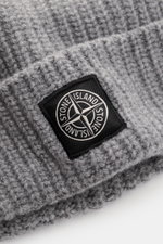 Close-up front angle of Stone Island Wool Beanie grey showing its modern ribbed knit, wide cuff, and black woven label.

<p>Minimalist winter essential: The wool beanie from STONE ISLAND combines functional comfort with urban style and timeless appeal.</p