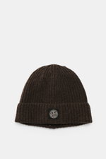 Stone Island Wool Beanie grey brown shown from front top angle, pure wool with soft touch, ribbed knit, wide cuff, and Stone Island woven label front.

<p>Minimalist winter essential: The wool beanie from STONE ISLAND combines functional comfort with urba