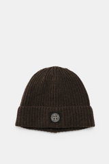 Stone Island Wool Beanie grey brown shown from front top angle, pure wool with soft touch, ribbed knit, wide cuff, and Stone Island woven label front.

<p>Minimalist winter essential: The wool beanie from STONE ISLAND combines functional comfort with urba