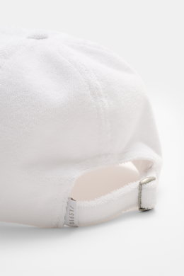 Weiß fotografierte 04651/ A trip in a bag Frottee Baseball-Cap 'Terry' weiß im Six-Panel-Stil mit verstellbarem Verschluss aus Baumwoll-Frottee.
