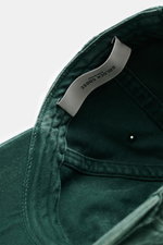 Close-up inside view of Golden Goose Baseball Cap grey-green showing twill cotton fabric, logo stitching, and soft vintage six-panel design.