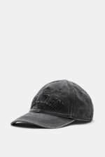 Golden Goose Baseball-Cap dunkelgrau aus reiner Baumwolle mit Vintage-Look, Six-Panel-Design, sternförmigen Nieten, Logoschriftzug, verstellbar, frontale Perspektive.