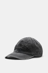 Golden Goose Baseball-Cap dunkelgrau aus reiner Baumwolle mit Vintage-Look, Six-Panel-Design, sternförmigen Nieten, Logoschriftzug, verstellbar, frontale Perspektive.