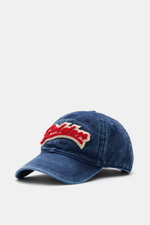 Golden Goose Baseball Cap grey blue shown from a front side angle, featuring vintage twill cotton, soft touch, six-panel design, star-shaped studs, red applied logo lettering, and adjustable closure. Authentic style with personality: with its distinctive 