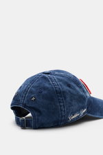 Golden Goose Baseball Cap grey blue shown from the back right side, twill cotton with soft touch, vintage look, six-panel design, star-shaped studs, applied logo lettering, adjustable closure. Authentic style with personality: With its distinctive vintage