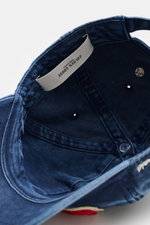 Golden Goose Baseball Cap grey blue shown from inside top view, twill cotton, soft touch, vintage look, six-panel, star studs, logo lettering, adjustable closure.