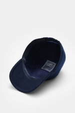 Fedeli Cashmere Baseball-Cap navy aus reiner Cashmere, Six-Panel-Design mit elastischem Einsatz, weicher Griff, leicht gebogener Schirm, Innenansicht von oben.