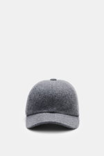 Fedeli Cashmere Baseball-Cap grau meliert, Six-Panel-Design, weicher Griff, reiner Cashmere, elastischer Einsatz, leicht gebogener Schirm, Frontansicht.