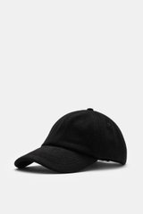 Officine Générale Wool baseball cap 'Jason Cap Double Split' black shown from front side, pure wool, soft touch, classic six-panel design, adjustable closure.