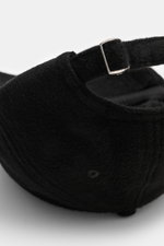 Close-up rear view of the Officine Générale Wool baseball cap 'Jason Cap Double Split' black, showing the adjustable closure on pure wool, soft touch, classic six-panel design.