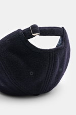 Officine Générale Wool baseball cap 'Jason Cap Double Split' navy shown from the back, highlighting adjustable closure, pure wool, soft touch, classic six-panel design.