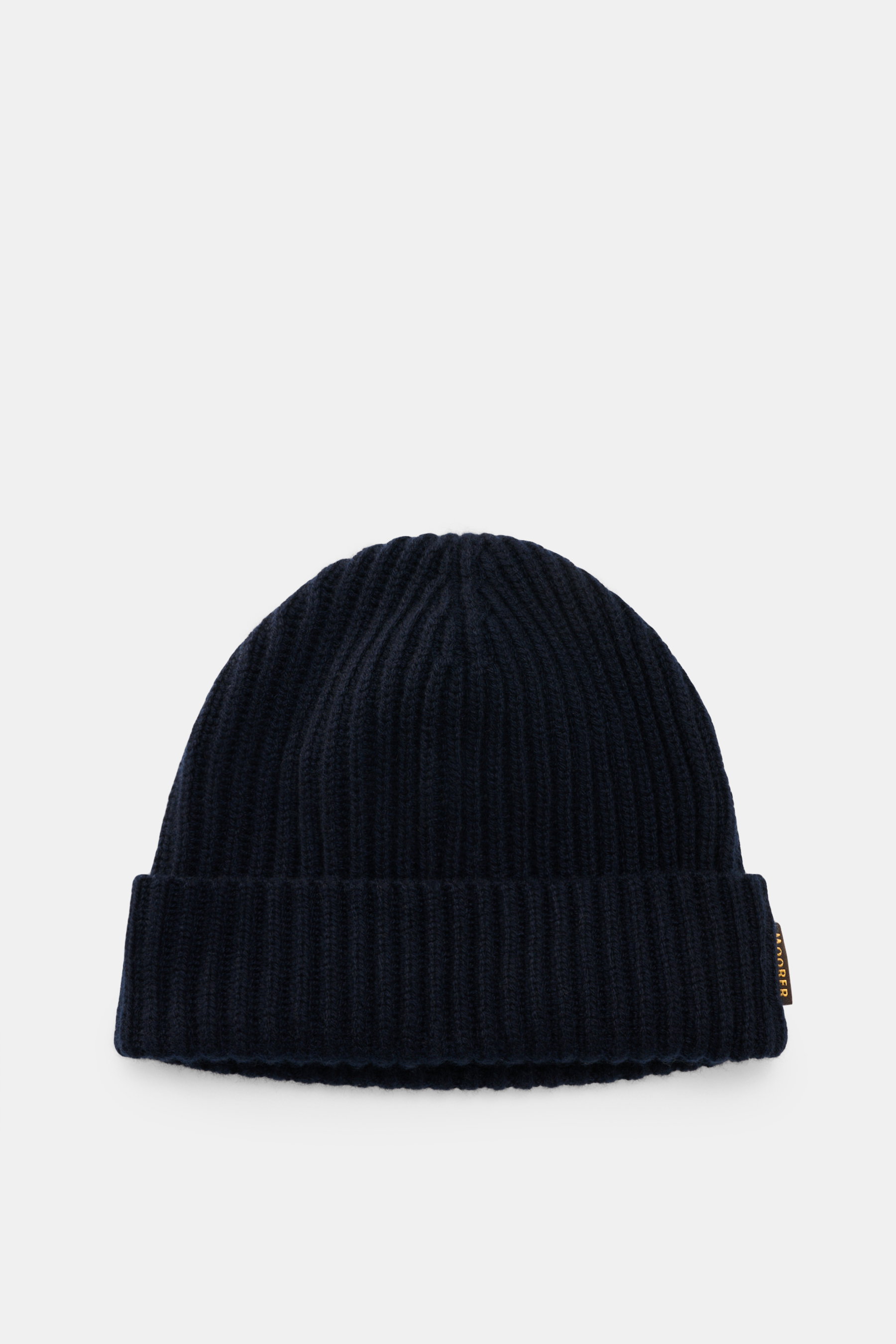 Moorer Cashmere Mütze 'Davis-BC' navy, von oben fotografiert, reiner Cashmere, sehr weicher Griff, Patentmuster, grobes Strickbild.