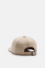 Moorer Cashmere Baseball Cap 'Robinson' beige melange shown from rear angle, pure cashmere, soft touch, classic six-panel design, soft lining fabric, adjustable closure.