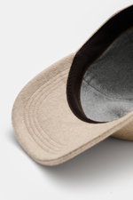 Moorer Cashmere Baseball Cap 'Robinson' beige melange shown from inside, featuring pure cashmere, soft touch, classic six-panel design, soft lining fabric, and adjustable closure.