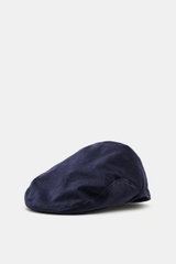 04651/ A trip in a bag Cord Beret navy, seitliche Nahaufnahme, Cord aus elastischer Baumwolle, materialtypischer Griff, verstärkte Front, tonaler Futterstoff.
