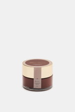 Santoni Schuhcreme braun 50 ml, von schräg oben fotografiert, goldener Deckel, braunes Glas, pflegt Glattleder, Farb- und Glanzauffrischung