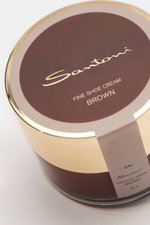 Santoni Schuhcreme braun 50 ml in runder Dose, Nahaufnahme von oben seitlich, Pflegecreme für Glattleder mit Farb- und Glanzauffrischung.
