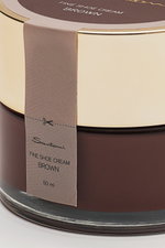 Santoni Schuhcreme braun 50 ml in Nahaufnahme von schräg oben, mit hohem Wachsanteil, für Glattleder, Farb- und Glanzauffrischung.