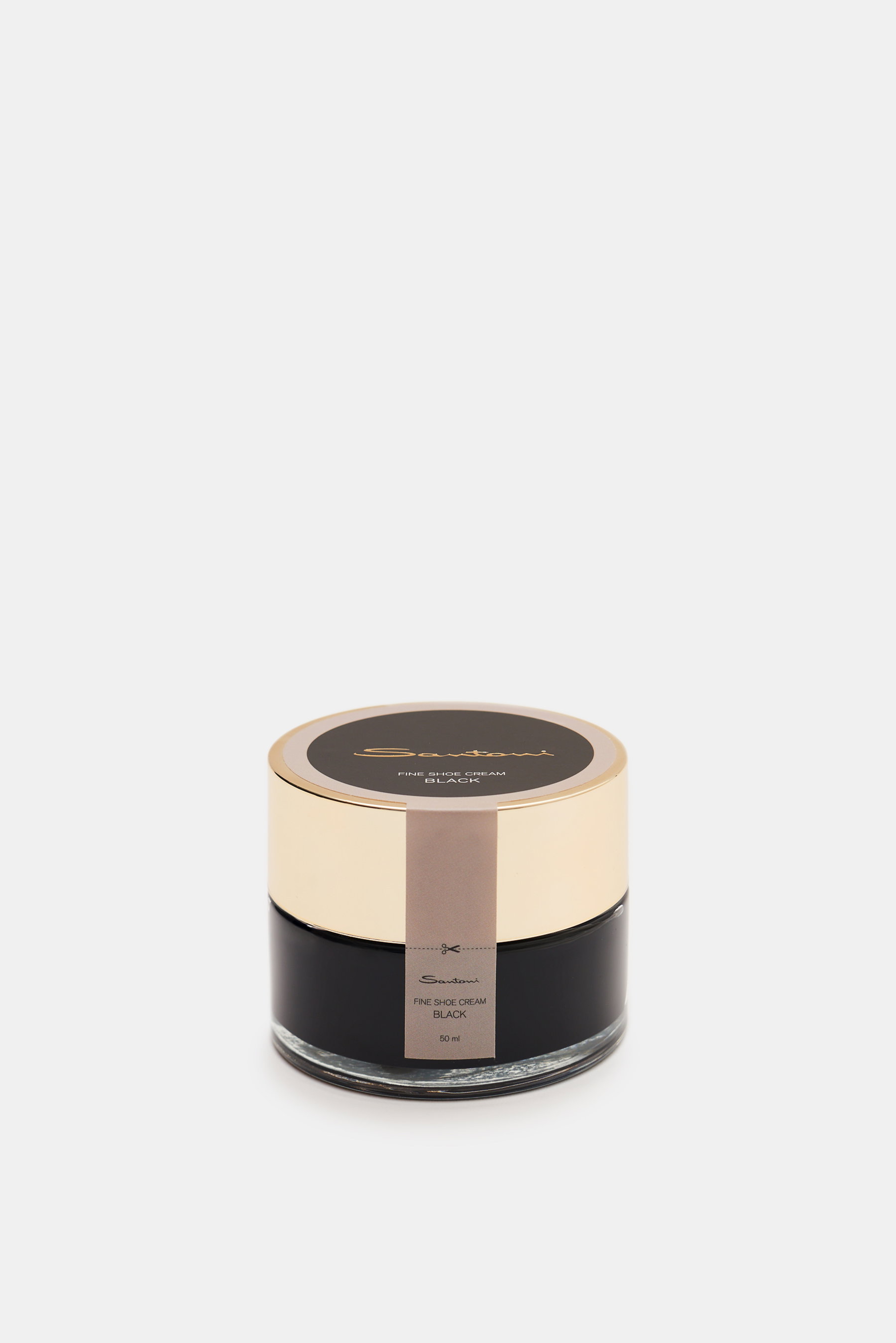 Santoni Schuhcreme schwarz 50 ml, von vorne fotografiert, schwarze Schuhcreme mit hohem Wachsanteil für Glattleder, Made in Italy.