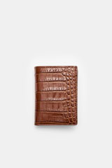 Tom Ford Portemonnaie braun aus edlem Kalbleder im Reptilien-Look, frontale Draufsicht, dezente Logo-Prägung, kompakt und elegant.