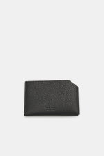 The Row Kartenetui 'CC Wallet' schwarz aus fein genarbtem Leder, mit zwei Steckfächern und geprägtem Logo, frontal von oben fotografiert.