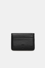Ami Paris Card holder black shown from a top-down perspective, made of fine smooth leather with five card slots and an embossed logo. Stylish everyday accessory: This card holder by AMI PARIS impresses with timeless design and elegantly and securely store