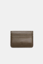 Front view of Ami Paris Card holder khaki in fine smooth leather with embossed logo and five card slots, approx. 10x8 cm.