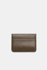 Front view of Ami Paris Card holder khaki in fine smooth leather with embossed logo and five card slots, approx. 10x8 cm.