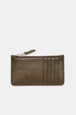 Top-down view of the Ami Paris Card holder khaki, finely grained calf leather with zipper, five card slots, and logo front.

<p>Stylish everyday accessory: This card holder from AMI PARIS impresses with timeless design and keeps your most important cards 