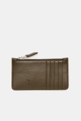 Top-down view of the Ami Paris Card holder khaki, finely grained calf leather with zipper, five card slots, and logo front.

<p>Stylish everyday accessory: This card holder from AMI PARIS impresses with timeless design and keeps your most important cards 