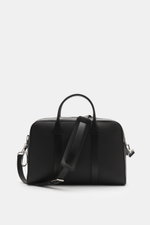 Alt tag (max 125 characters):  
Front view of Tom Ford Briefcase black/silver in grained calfskin with smooth handles, shoulder strap, and silver hardware.

Additional description:  
<p>Simple design with distinctive leather and XXL hardware make this ele