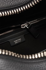 Close-up inside view of the Tom Ford Briefcase black/silver showing silver zipper hardware, black grained calfskin, and Tom Ford logo tag.

Description: <p>Simple design with distinctive leather and XXL hardware make this elegant briefcase a luxurious mus