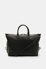 Front view of Serapian Shopper schwarz, a luxurious black cashmere leather tote refined with the 'Mosaico' style, featuring silver hardware, sturdy handles, adjustable shoulder strap, two-way zipper, spacious main compartment, zipped pocket, slip pocket, 