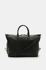 Front view of Serapian Shopper schwarz, a luxurious black cashmere leather tote refined with the 'Mosaico' style, featuring silver hardware, sturdy handles, adjustable shoulder strap, two-way zipper, spacious main compartment, zipped pocket, slip pocket, 
