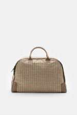 04651/ A trip in a bag Weekender '356-Bag Tweed' beige/braun/grün kariert, frontale Aufnahme, Textil mit Ledergriffen, kofferartige Öffnung, zwei-Wege-Reißverschluss, ca. 56x35x20 cm.