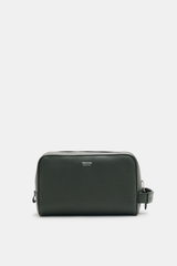 Tom Ford Toiletries bag dark green, front view, grained calfskin with TOM FORD embossing, silver hardware, carry loop, zip compartments, 25.5x16x12 cm. <p>This sophisticated toiletries bag by <span class="hover:entity-accent entity-underline inline cursor