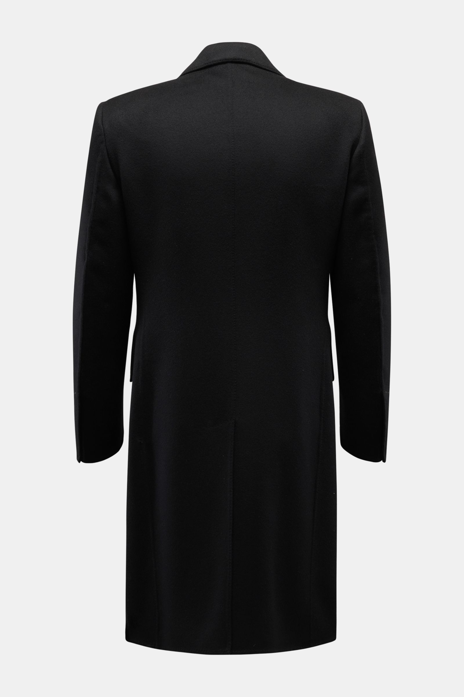 Black Tom Ford Mantel schwarz photographed from the back, showcasing the slim fit, wool-cashmere mix, three-button style, and center back vent.  

Souverän durch die kalte Jahreszeit: Dieser Mantel von TOM FORD aus edlem Woll-Mix mit Cashmere wird von 