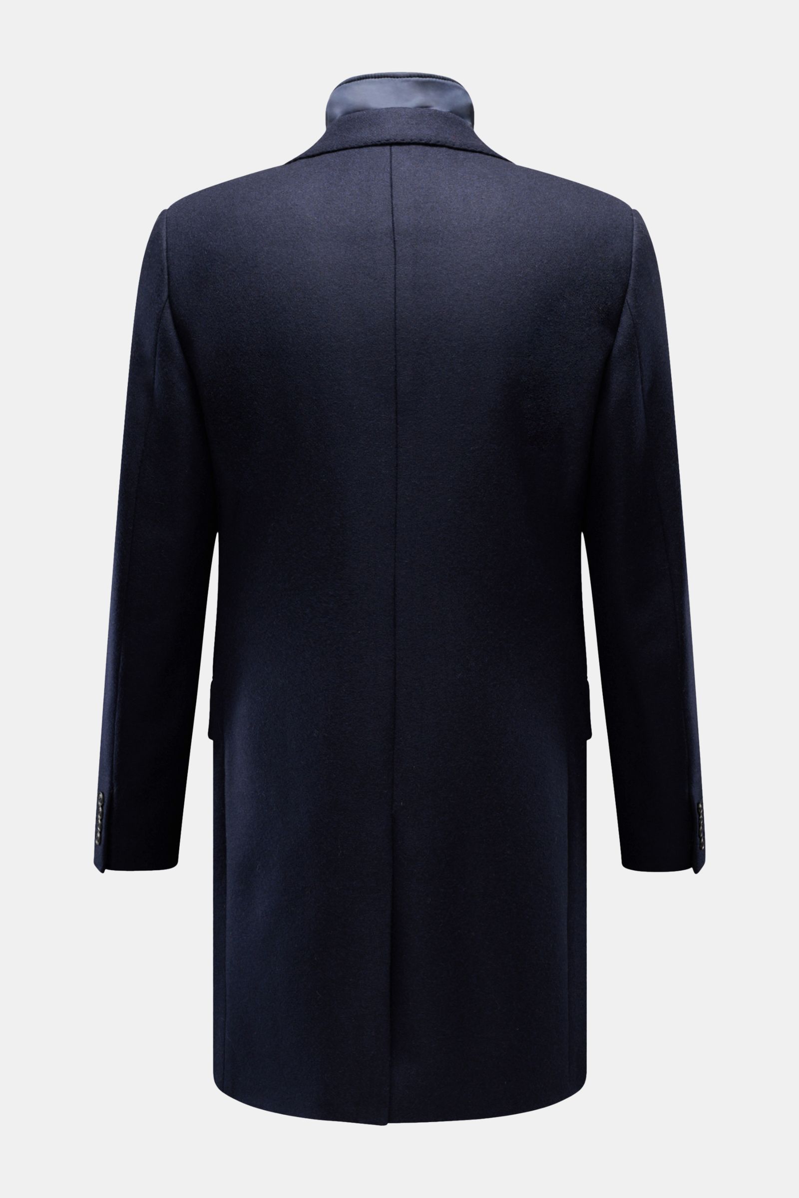 Fay Mantel 'Double Coat' mit Weste navy, Rückansicht, Slim Fit Woll-Cashmere-Mix, herausnehmbare Microfaser-Steppweste, Reverskragen, Rückenmittelschlitz.