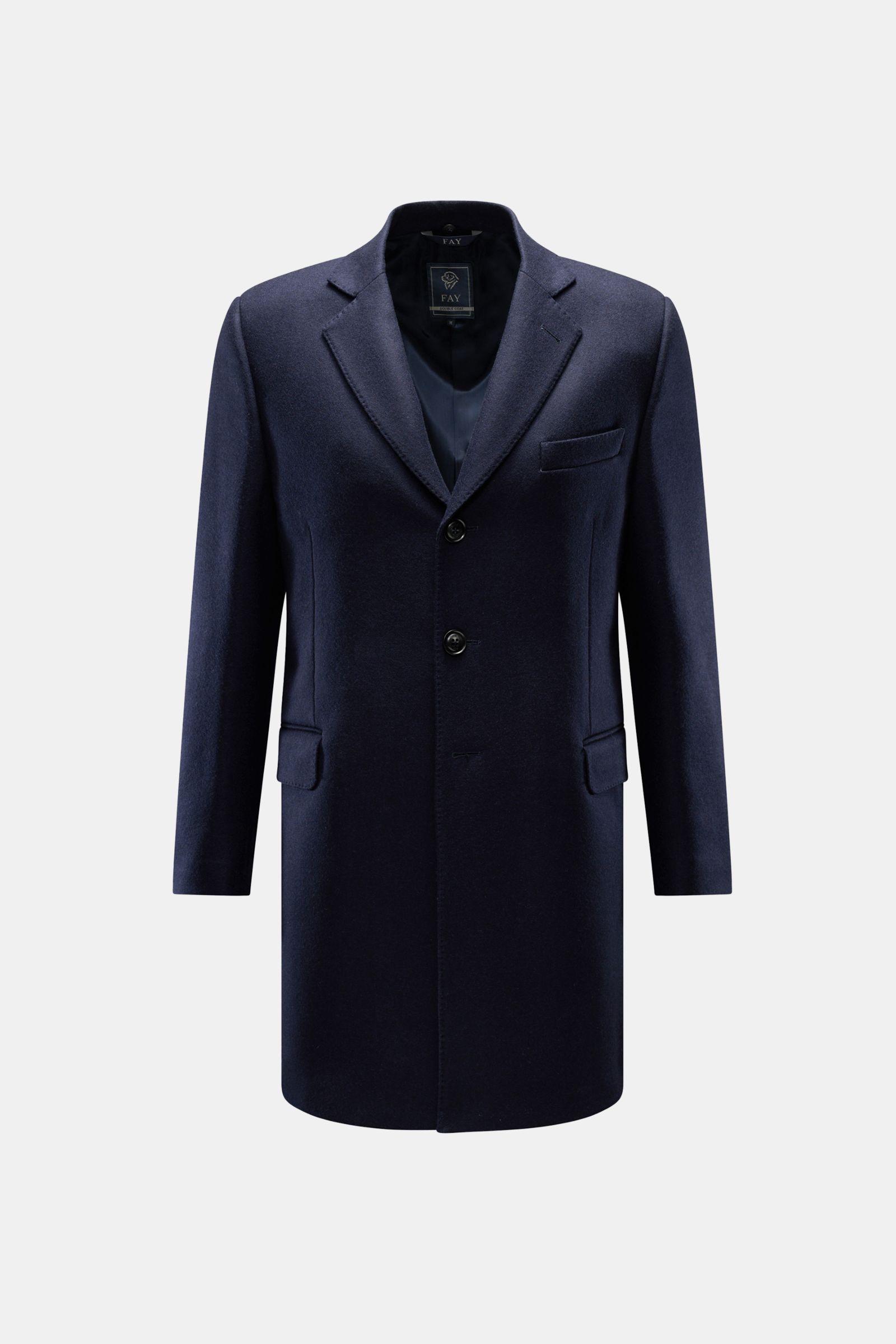 Fay Mantel 'Double Coat' mit Weste navy, Slim Fit, Mix aus Wolle und Cashmere, Dreiknopf-Leiste, Reverskragen, Brust- und Hüfttaschen, Frontansicht.